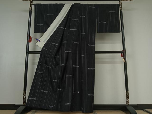 平和屋着物▽上質な紬 単衣 横段文 正絹 逸品 AABE9291jh