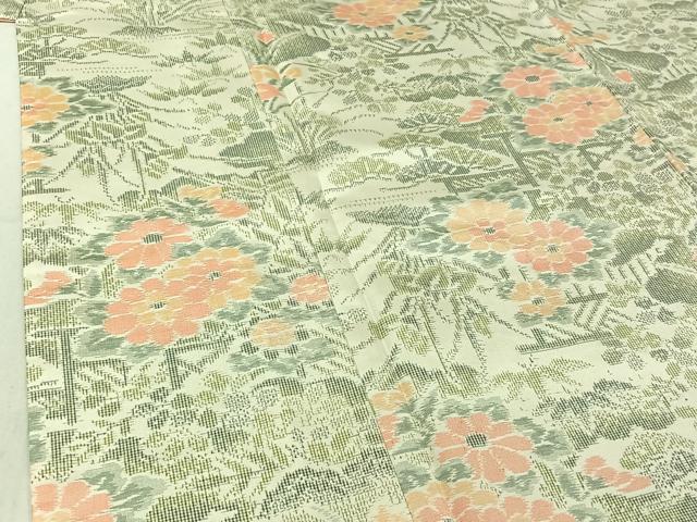 平和屋着物▽上質な紬 単衣 草花文 正絹 逸品 AABE9295jh