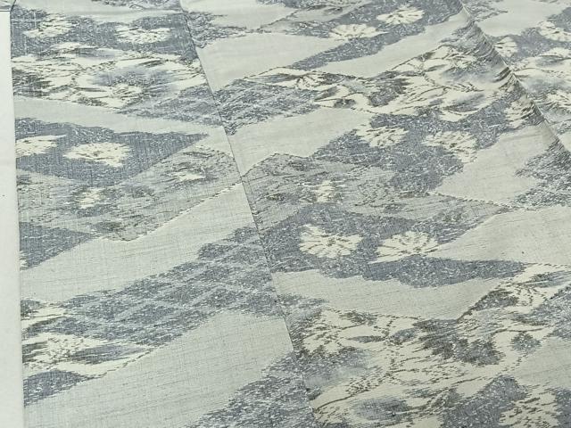 平和屋着物▽上質な紬 単衣 草花文 正絹 逸品 AABE9297jh