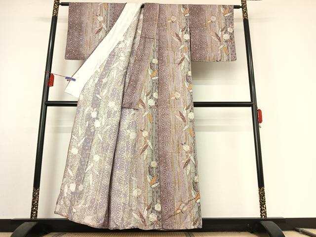 平和屋着物▽上質な小紋 単衣 辻が花 金彩 正絹 逸品 AABE9311jh