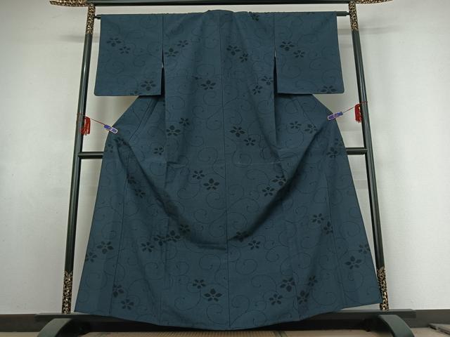 平和屋着物▽本塩沢 単衣 花唐草文 正絹 逸品 AABE9314jh