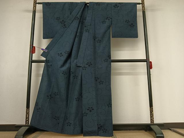 平和屋着物▽本塩沢 単衣 花唐草文 正絹 逸品 AABE9314jh