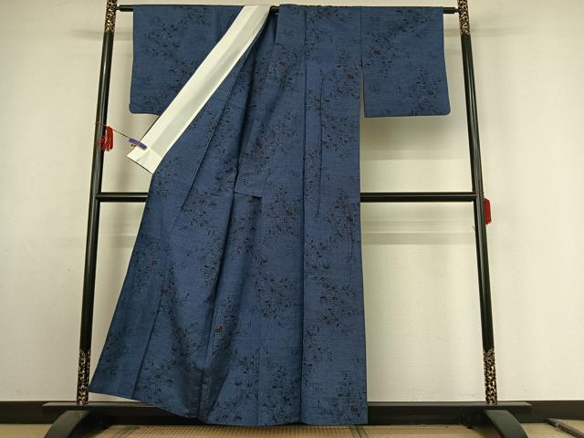 平和屋着物▽上質な紬 単衣 草花文 正絹 逸品 AABE9315jh