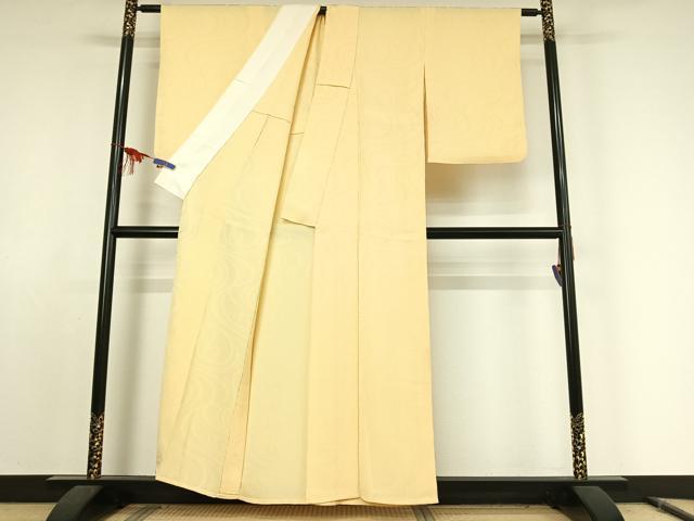 平和屋着物▽上質な色無地 単衣 流水地紋 鳥の子色 正絹 逸品 AABE9346jh