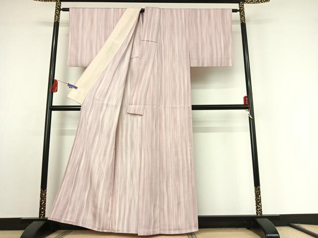 平和屋着物▽上質な小紋 単衣 縞 正絹 逸品 AABE9351jh