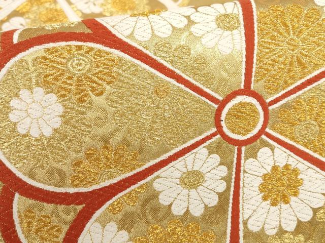 平和屋着物▼六通柄袋帯 吉祥花文 金糸 正絹 逸品 AABE9440wj