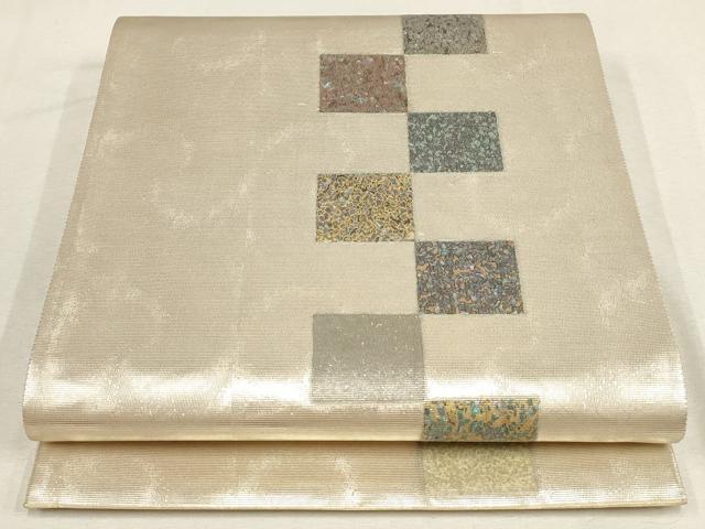平和屋着物▼六通柄袋帯 色紙文 金彩 引箔 正絹 逸品 AABE9853wj