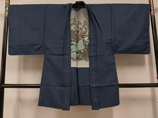平和屋着物●男性 紬 アンサンブル 長襦袢(袷)セット 亀甲柄 正絹 逸品 未使用 AABF0006ph