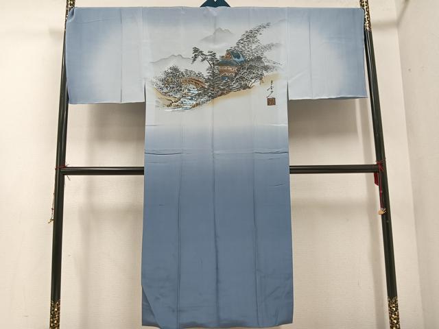 平和屋着物●男性 紬 アンサンブル 長襦袢(袷)セット 色無地 高麗納戸色 正絹 逸品 AABF0008ph
