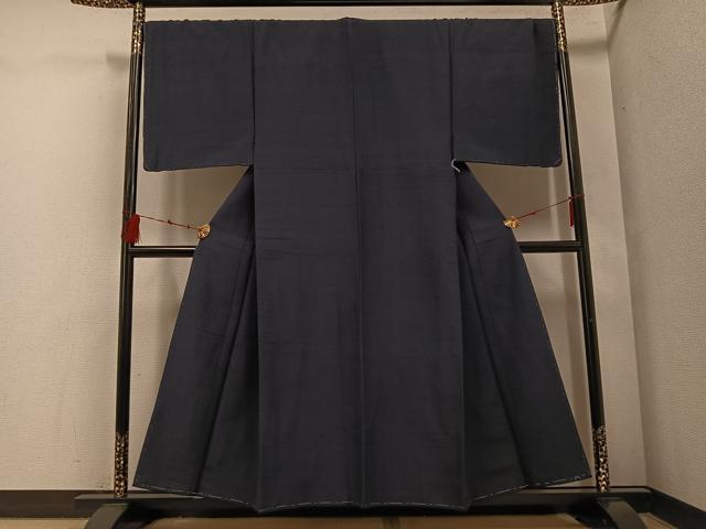 平和屋着物●男性 紬 アンサンブル 色無地 藍鉄色 正絹 逸品 未使用 AABF0009ph
