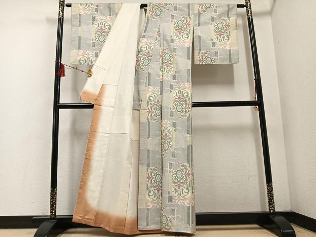 平和屋着物●本場大島紬 白大島 一元7マルキ 草花文 正絹 逸品 AABF0016ph