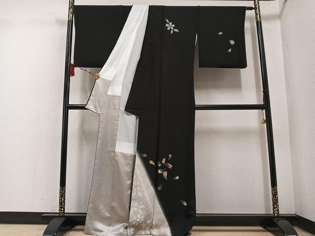 平和屋着物●訪問着 夜桜 黒地 金彩 正絹 逸品 AABF0017ph