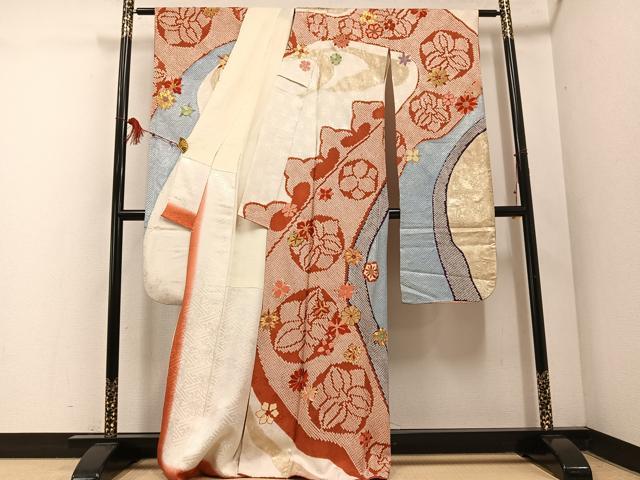 平和屋着物●豪華振袖 駒刺繍 絞り 舞花文 金銀彩 正絹 逸品 AABF0020ph