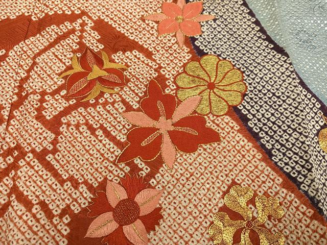 平和屋着物●豪華振袖 駒刺繍 絞り 舞花文 金銀彩 正絹 逸品 AABF0020ph
