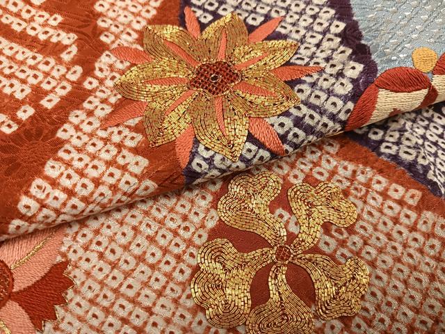平和屋着物●豪華振袖 駒刺繍 絞り 舞花文 金銀彩 正絹 逸品 AABF0020ph