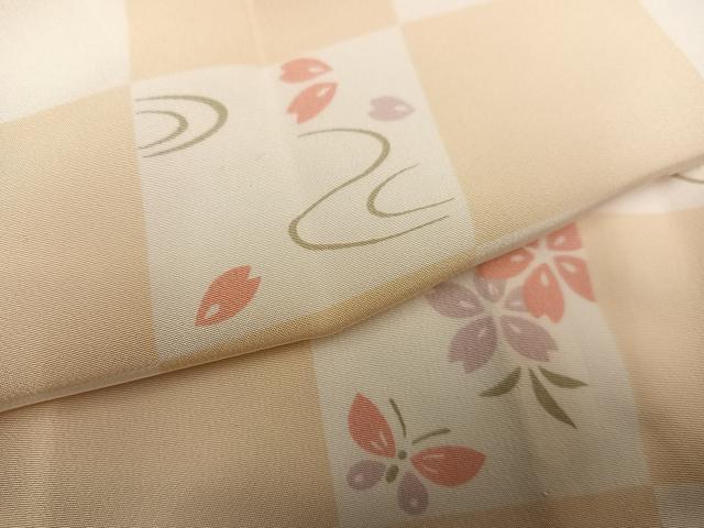 平和屋着物●長襦袢 無双仕立て 市松桜文 正絹 逸品 AABF0023ph