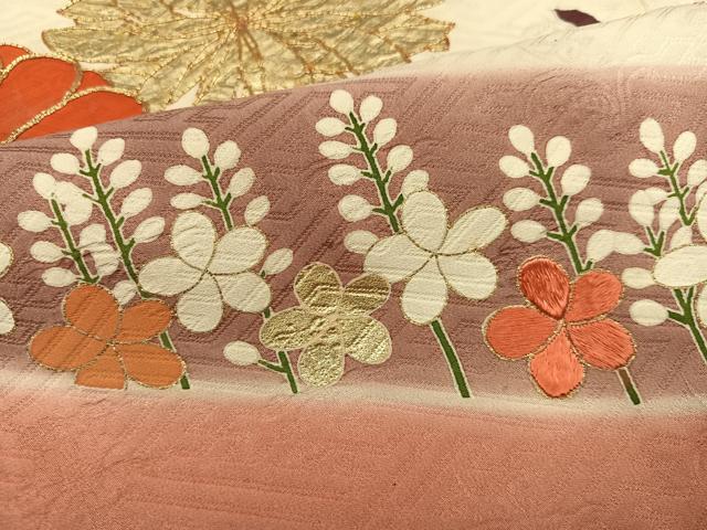 平和屋着物●訪問着 駒刺繍 花唐草文 暈し染め 金彩 正絹 逸品 AABF0025ph
