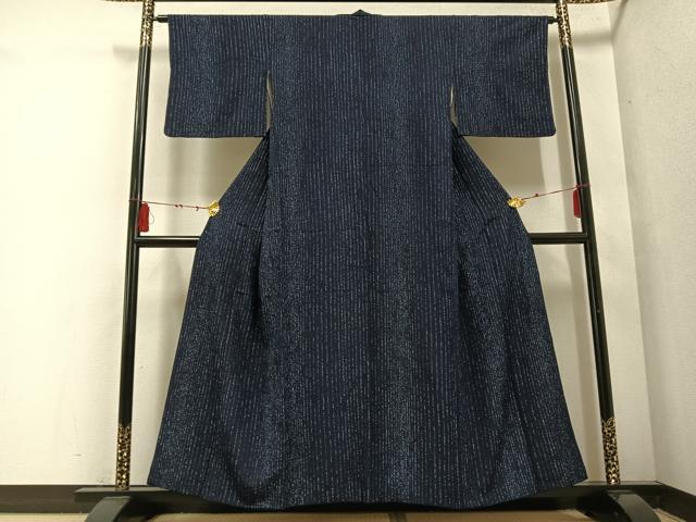 平和屋着物●上質な小紋 本藍 ろうけつ染 間道 正絹 逸品 AABF0026ph