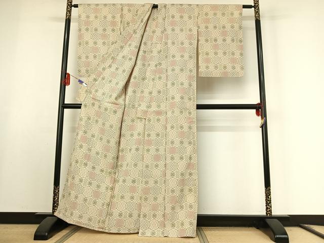 平和屋着物▽本塩沢 単衣 立涌文様 正絹 逸品 AABK4513ck