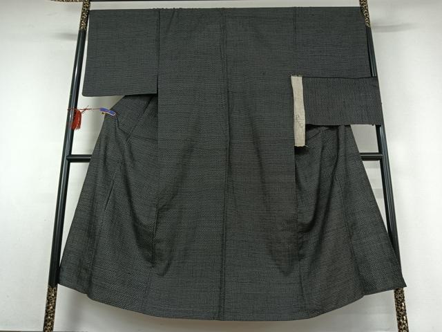 平和屋着物▽男性 紬 単衣 幾何学文様 反端付き 正絹 逸品 AABF0103jh