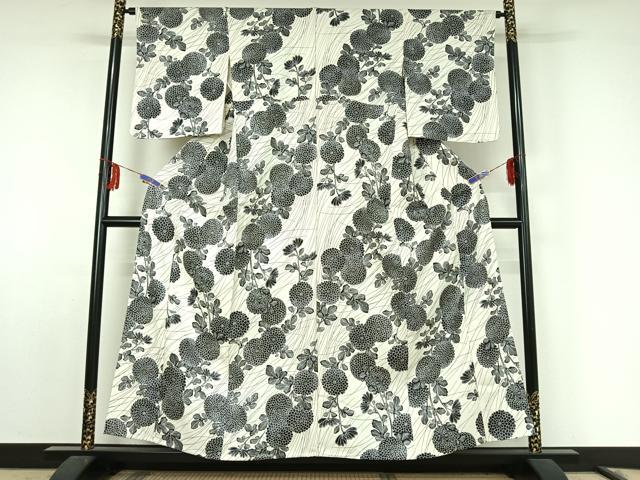 平和屋着物▽上質な小紋 単衣 草花文 正絹 逸品 AABF0111jh