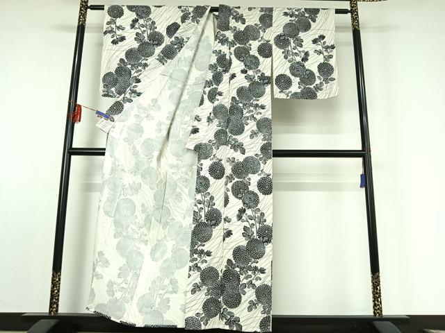 平和屋着物▽上質な小紋 単衣 草花文 正絹 逸品 AABF0111jh