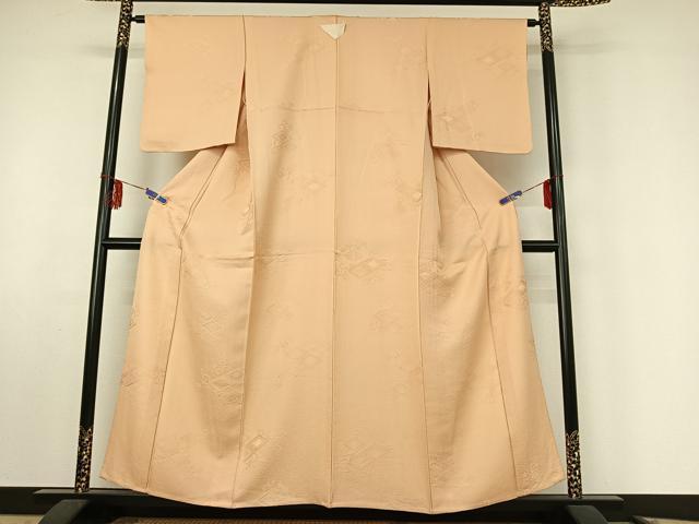 平和屋着物▽上質な色無地 単衣 菱花文 洗柿色 正絹 逸品 AABF0116jh