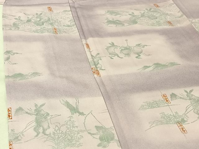 平和屋着物▽上質な小紋 単衣 鳥獣戯画 暈し染め 銀彩 正絹 逸品 AABF0117jh