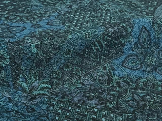 平和屋着物▽小紋 単衣 切嵌更紗花文 洗える着物 AABF0120jh