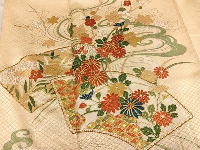 平和屋着物■訪問着 駒刺繍 地紙花文 金彩 正絹 逸品 AABF0152ph