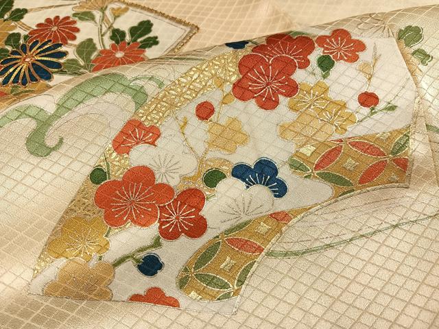 平和屋着物■訪問着 駒刺繍 地紙花文 金彩 正絹 逸品 AABF0152ph