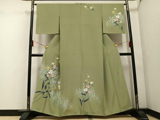 平和屋着物■訪問着 作家物 峰山 草花文 正絹 逸品 AABF0199ph
