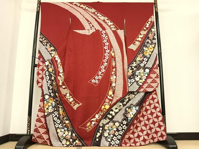 平和屋着物●豪華振袖　駒刺繍　絞り　熨斗花文　金銀彩　京都きもの友禅扱い　正絹　逸品　AABF0203fy 平和屋着物○豪華振袖 駒刺繍 絞り 熨斗花文 金銀彩 京都きもの