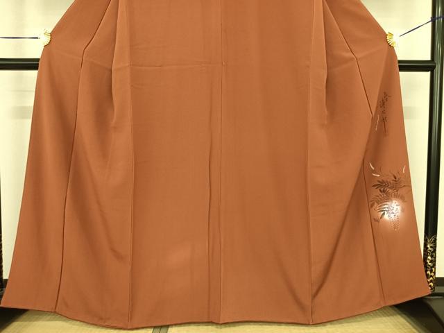平和屋着物●二代目清次郎 手描き 色無地 赤茶色 正絹 逸品 AABF0205fy
