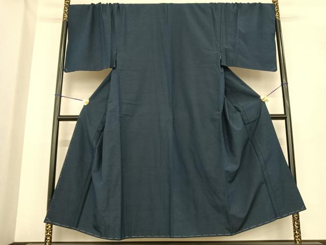 平和屋着物●男性 紬 色無地 青藍色 キングサイズ 正絹 逸品 AABF0216fy