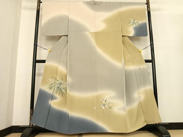 平和屋着物●十日町 加賀草木友禅の第一人者 田村哲彦 訪問着 草花文 暈し染め 正絹 逸品 AABF0229fy