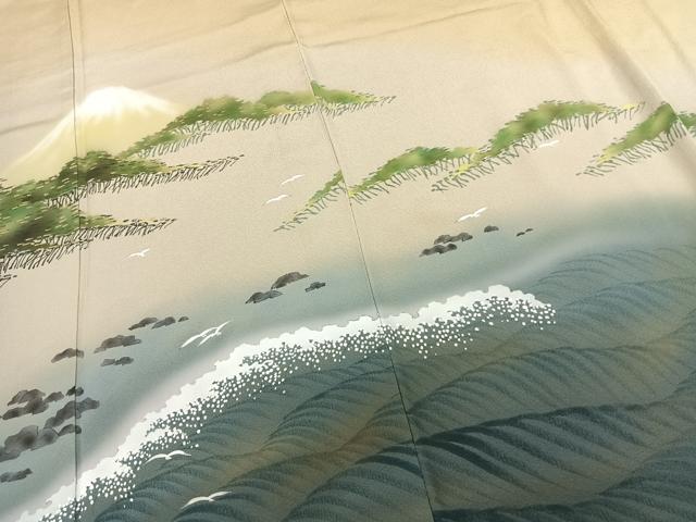 平和屋着物●近代日本画の巨匠 横山大観 じゅらく謹製 訪問着 手描き 風景文 暈し染め 金彩 正絹 逸品 未使用 AABF0230fy