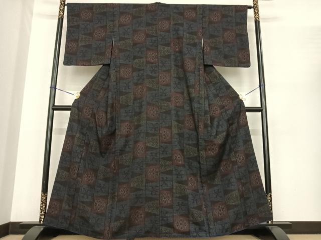 平和屋着物●本場結城紬 重要無形文化財 80亀甲 幾何学文様 正絹 逸品 AABF0233fy