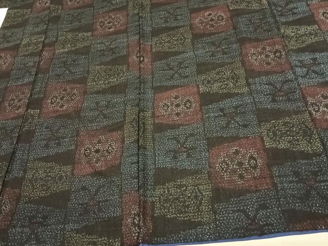 平和屋着物●本場結城紬 重要無形文化財 80亀甲 幾何学文様 正絹 逸品 AABF0233fy