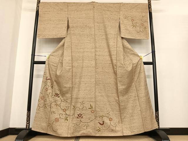 平和屋着物●訪問着 紬地 唐草花文 正絹 逸品 AABF0234fy