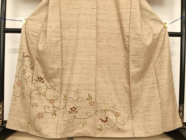 平和屋着物●訪問着 紬地 唐草花文 正絹 逸品 AABF0234fy