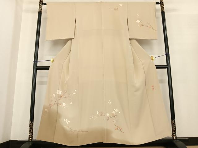 平和屋着物●京加賀友禅 百貫達雄 訪問着 枝花文 暈し染め 正絹 逸品 AABF0236fy