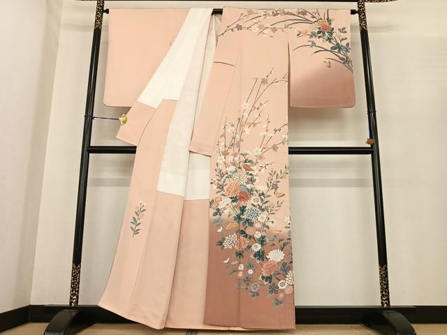 平和屋着物●高級染元 粋峰 林芳夫 京加賀友禅 訪問着 花蝶文 暈し染め 正絹 逸品 AABF0238fy