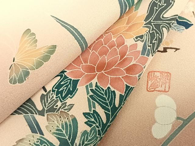 平和屋着物●高級染元 粋峰 林芳夫 京加賀友禅 訪問着 花蝶文 暈し染め 正絹 逸品 AABF0238fy