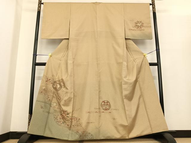 平和屋着物▽中国三大刺繍　スワトウ刺繍　訪問着　単衣　作家物　橘　枝梅文　金糸　正絹　逸品　CAAV3718dy 平和屋着物▽本場大島紬 単衣 中国三大刺繍 汕頭刺繍 スワトウ刺繍