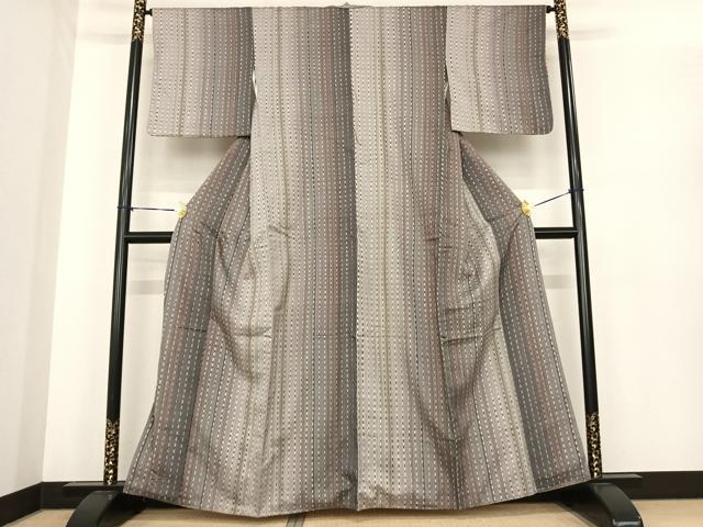 平和屋着物●伝統工芸士 七代目 吉澤与市 紬 変わり縞 正絹 逸品 AABF0270fy