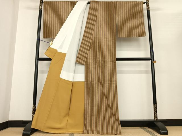 平和屋着物●上質な紬 縞 正絹 逸品 AABF0288fy