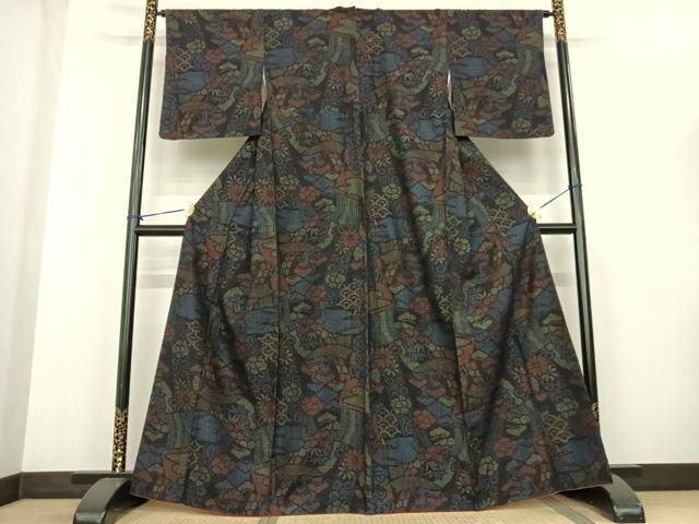 平和屋着物●結城紬 80亀甲 松竹梅 正絹 逸品 AABF0293fy