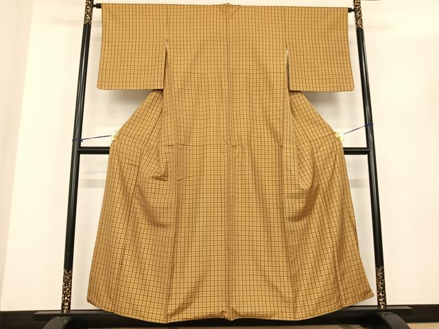 平和屋着物●黄八丈 紬 綾織 格子 正絹 逸品 AABF0297fy