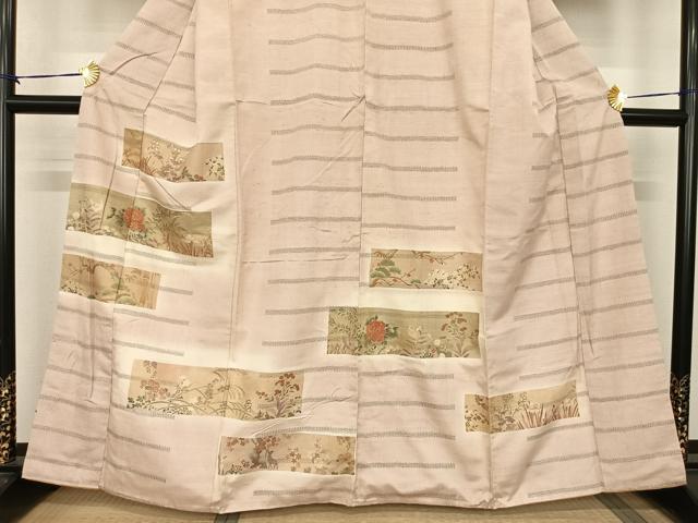 平和屋着物●訪問着 紬地 色紙草花文 暈し染め 金彩 正絹 逸品 AABF0304fy